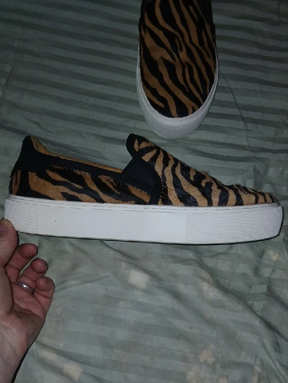 Womens UGG Cahlvan Tiger Print Calf Hair Slipon White Platform Sole Shoes Sz: 8